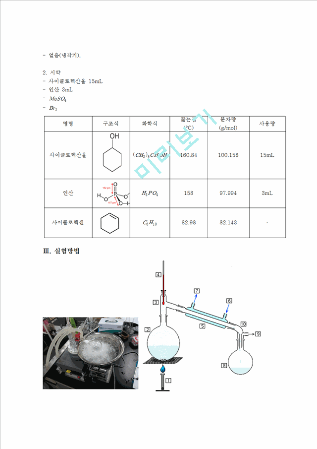 [자연과학][유기화학실험] E1 제거반응 사이클로헥센(Cyclohexene)   (9 )